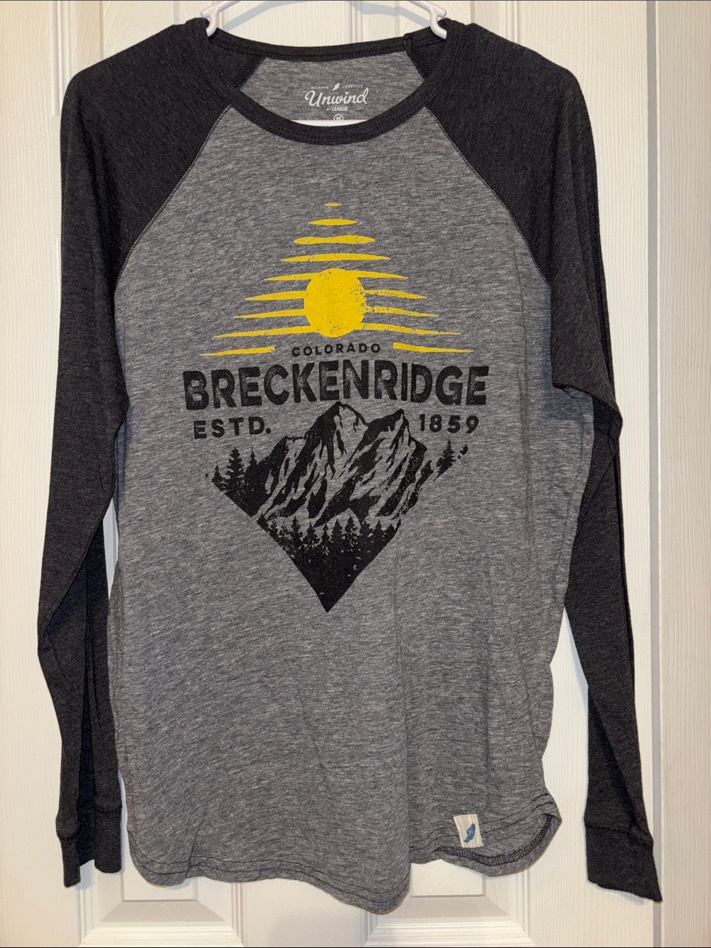 League Men's Long Sleeve Raglan Tee - Gray & Black with Yellow Graphic